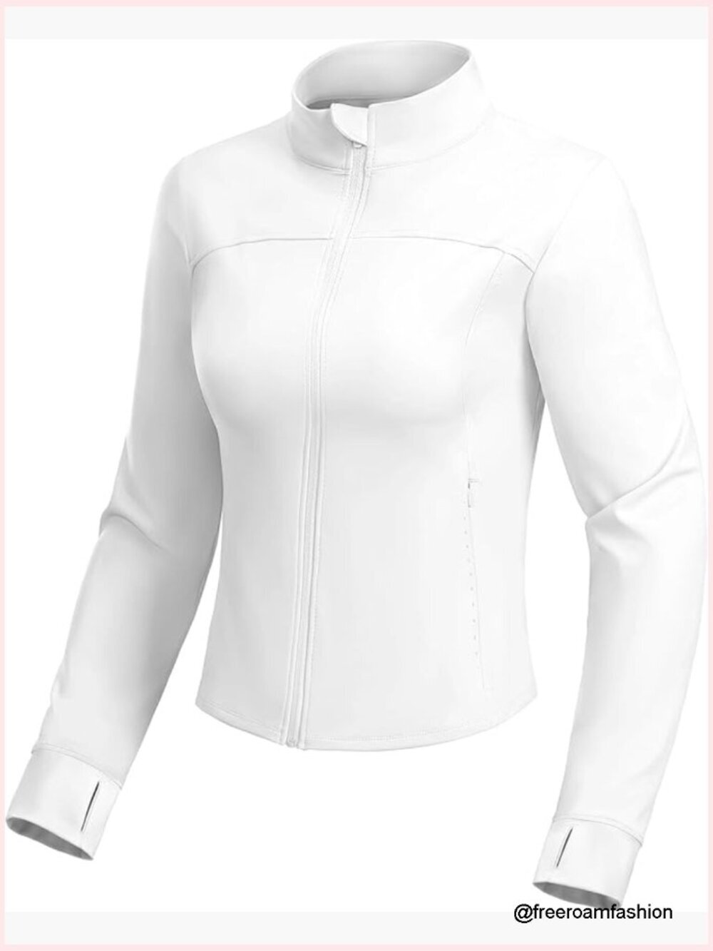 Cropped Full Zip Workout Jacket with Thumbholes & Pockets